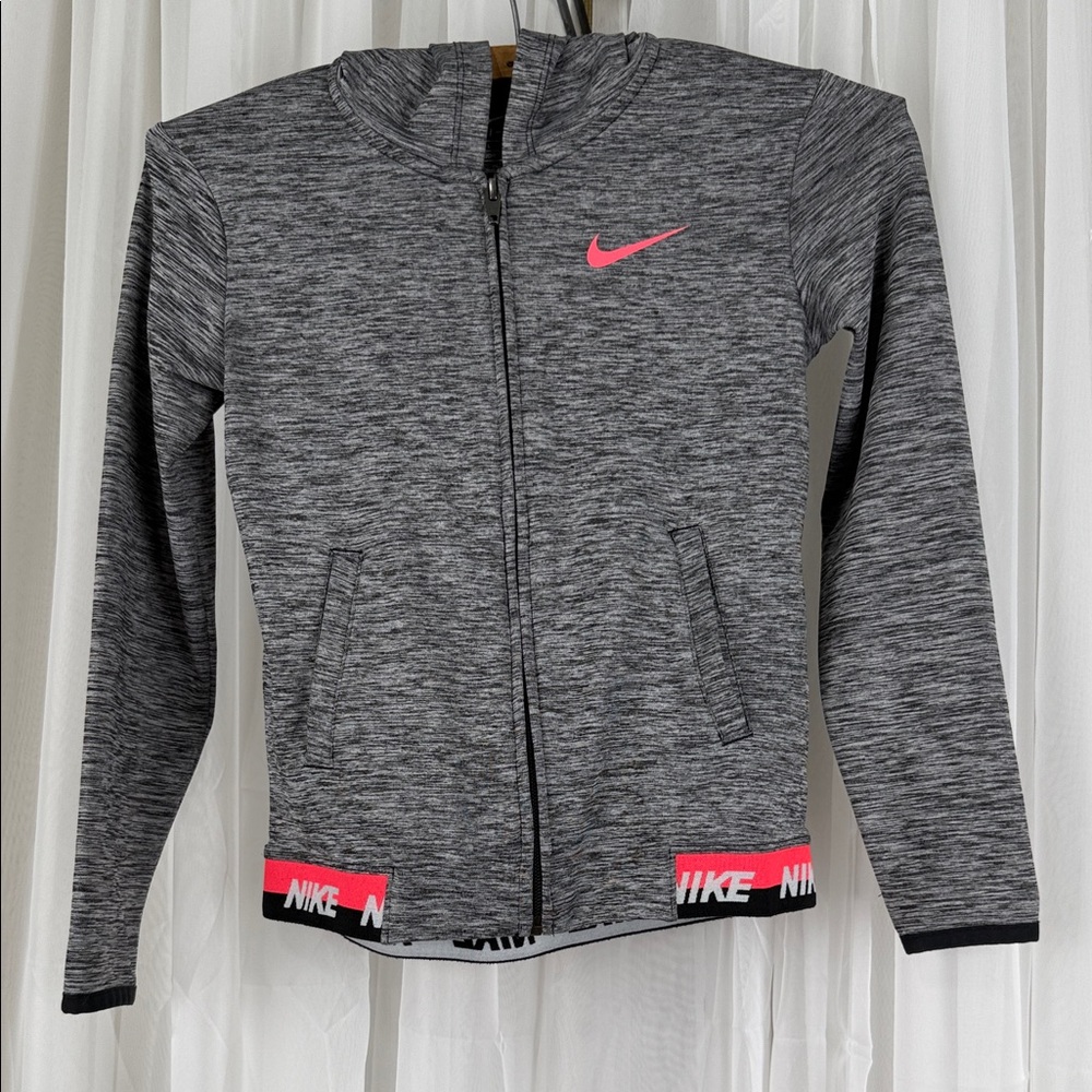 Nike Dri-FIT Girls 6X Gray Zip Hoodie Jacket Athletic Logo